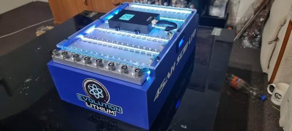 Blue Evolution Lithium battery pack on black table