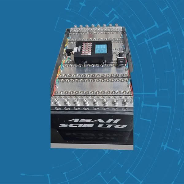 45Ah SCiB LTO battery on blue circuit background