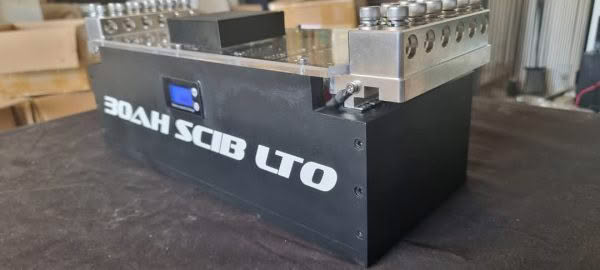 Lithium battery pack on a table.
