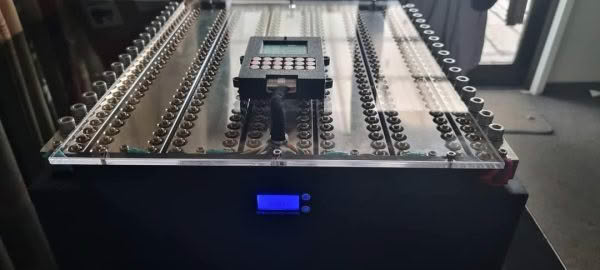Close-up of electronic device with buttons and display