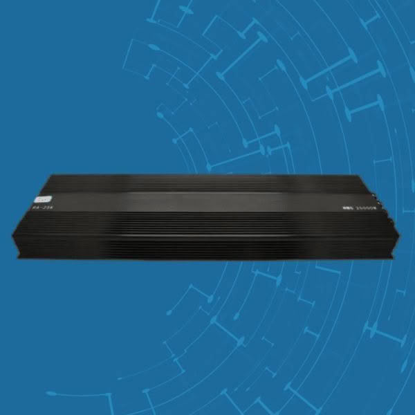 Black amplifier on digital circuit background