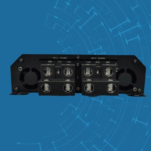 Dual input power distribution block with technology background.