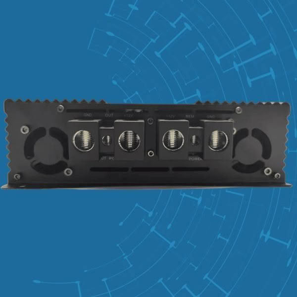 Back view of car audio amplifier
