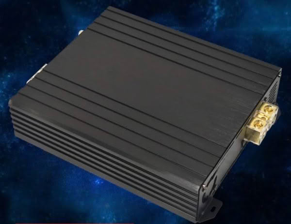 Black car amplifier on a starry background