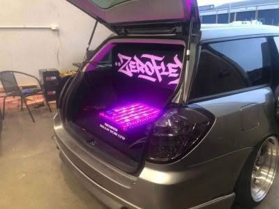 Customized car trunk with purple LED lights
