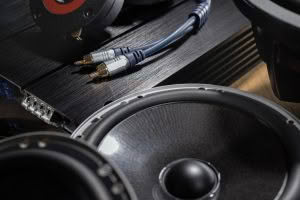 Audio cables and speaker on black equipment