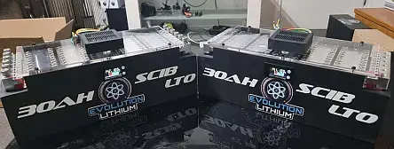 30AH SCIB LTO lithium batteries on display.
