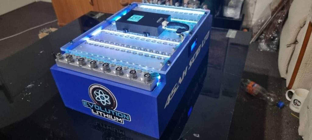 Blue lithium battery pack with LED lighting