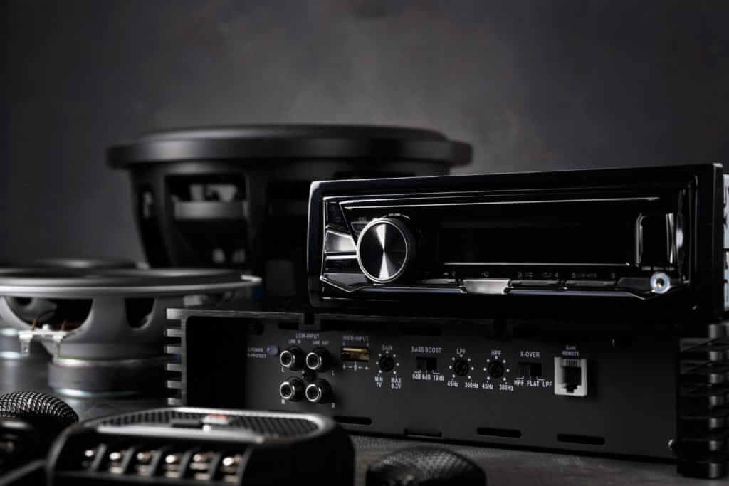 Car audio system with speakers and amplifier