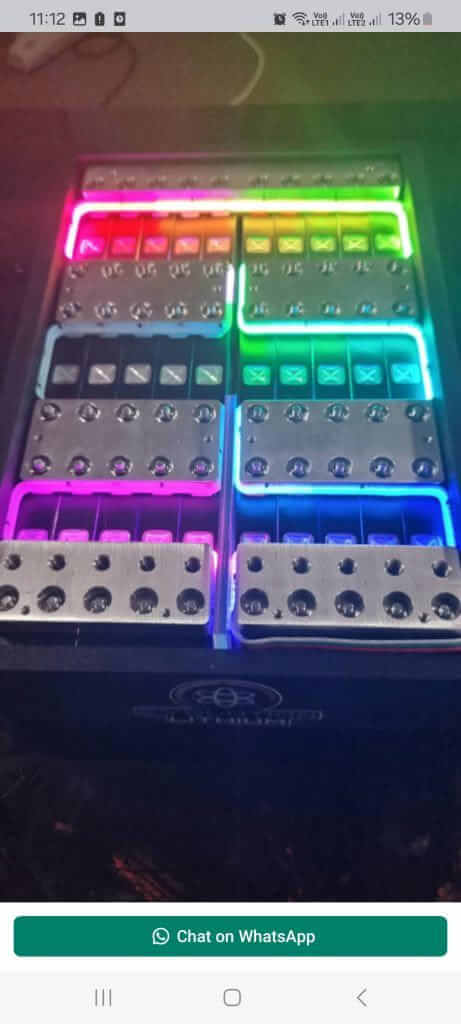 Colorful illuminated dominoes with metal studs.