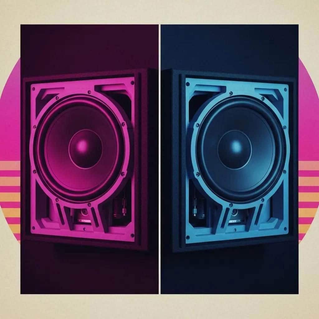 Comparison of sealed and ported subwoofer enclosures, highlighting design differences and airflow