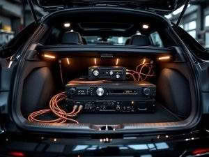Car trunk with installed audio equipment