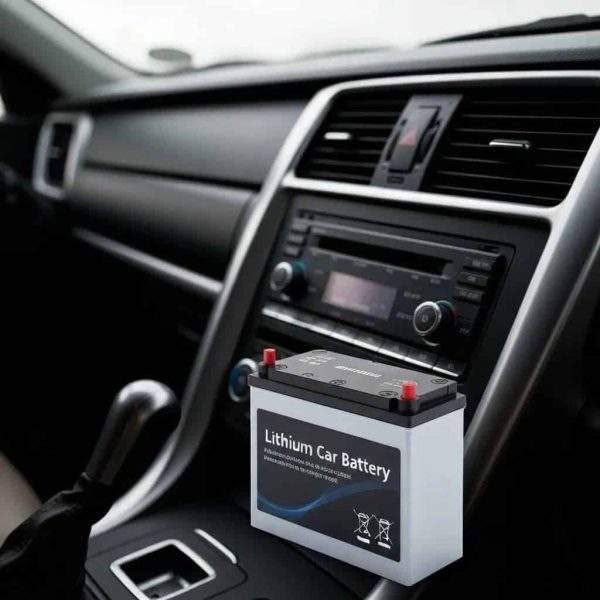 Lithium car battery inside vehicle interior