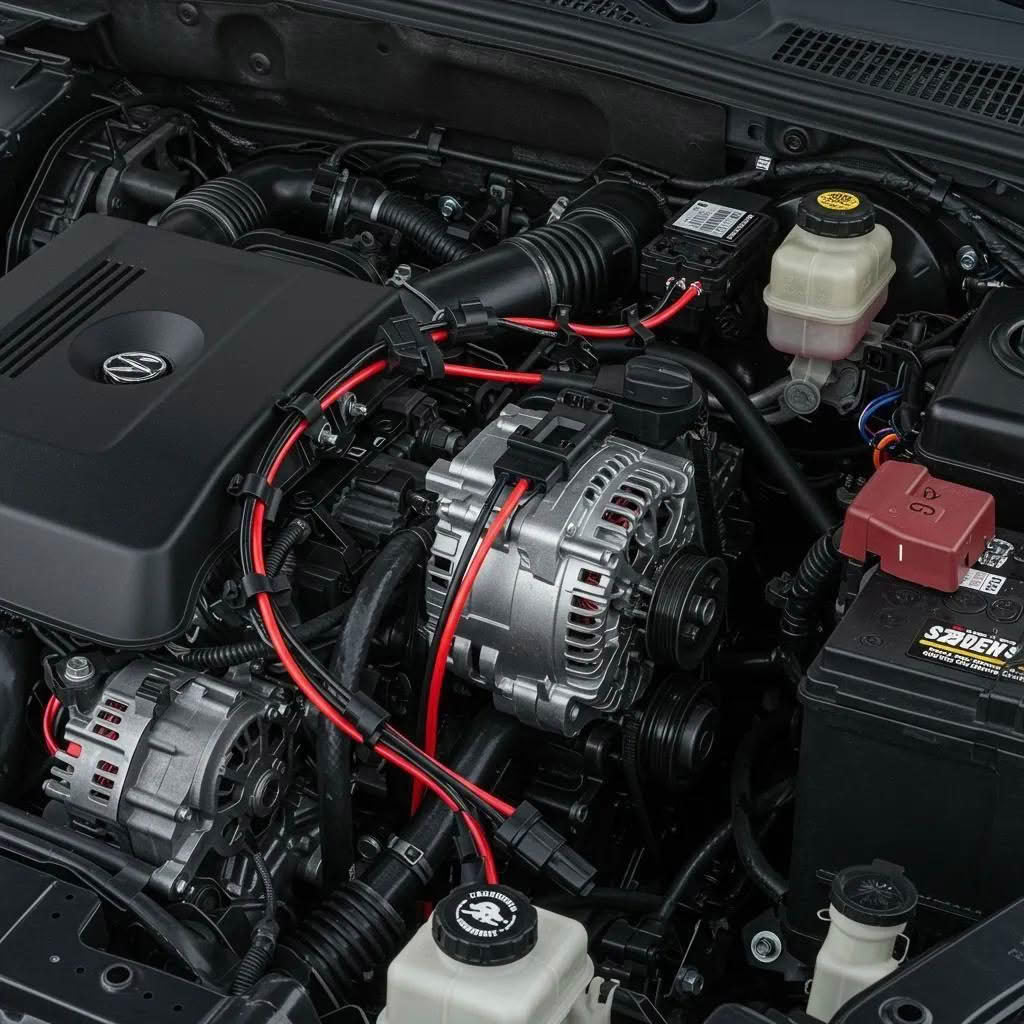 Diagram illustrating the Big 3 wiring upgrade in a car audio system, highlighting the use of thicker gauge wires for improved voltage stability