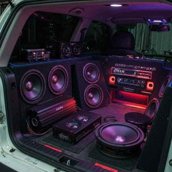 Custom car audio system with speakers and amplifiers