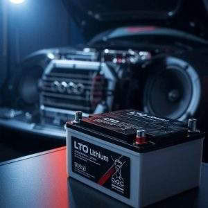 LTO lithium car battery in a garage