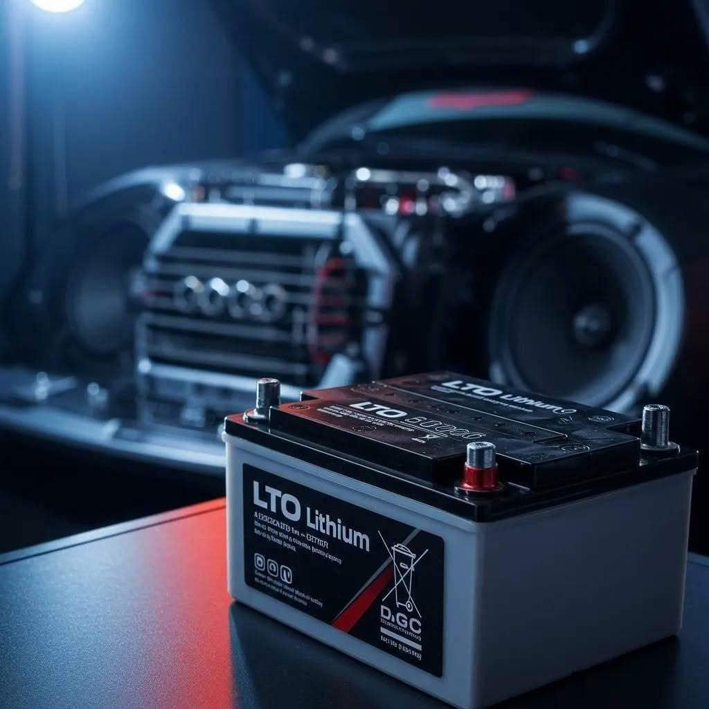 LTO lithium car battery in a garage