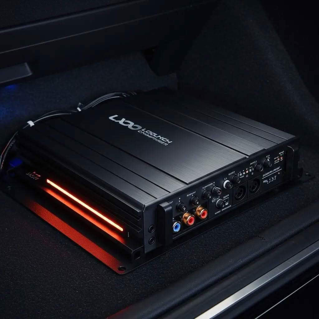 Car audio amplifier with red LED light