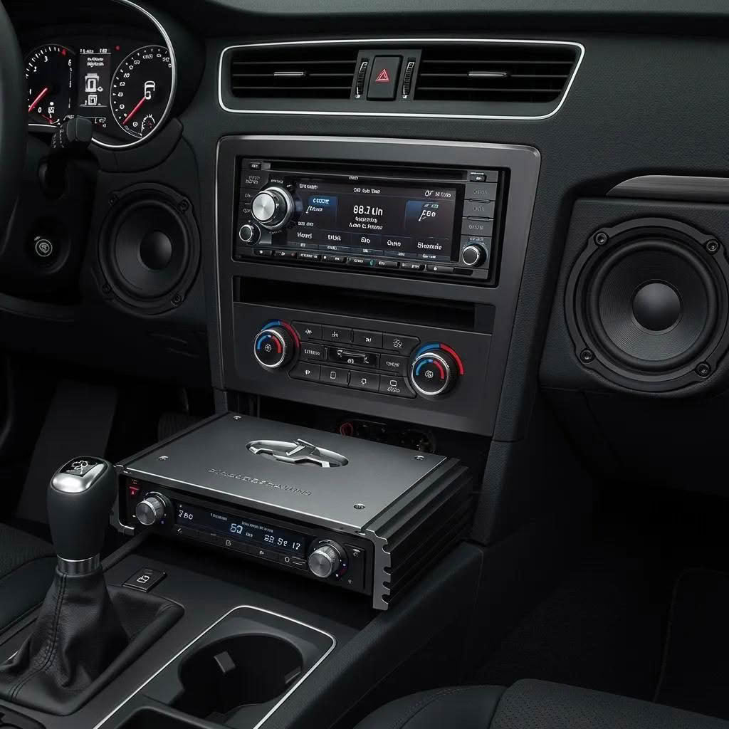 Car audio system with amplifier and stereo controls
