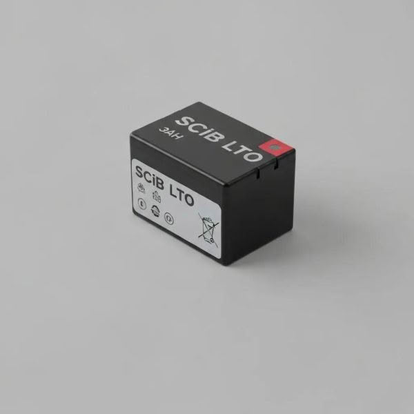 SCiB LTO 3Ah rechargeable battery on gray background