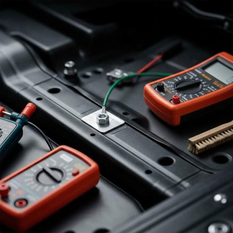 Digital multimeters on metal surface for electrical testing