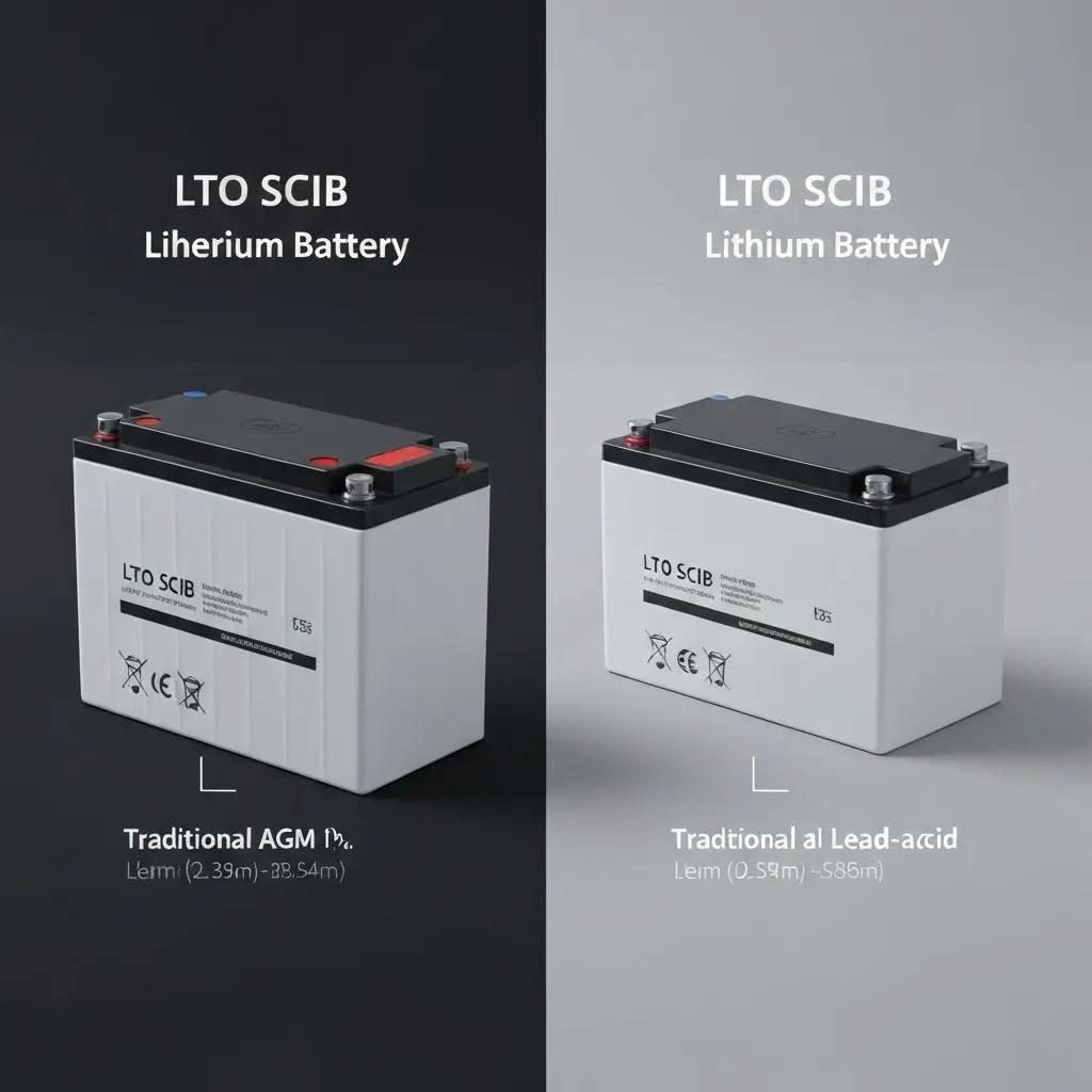 Side-by-side comparison: LTO SCiB versus AGM and lead-acid batteries — size and design differences