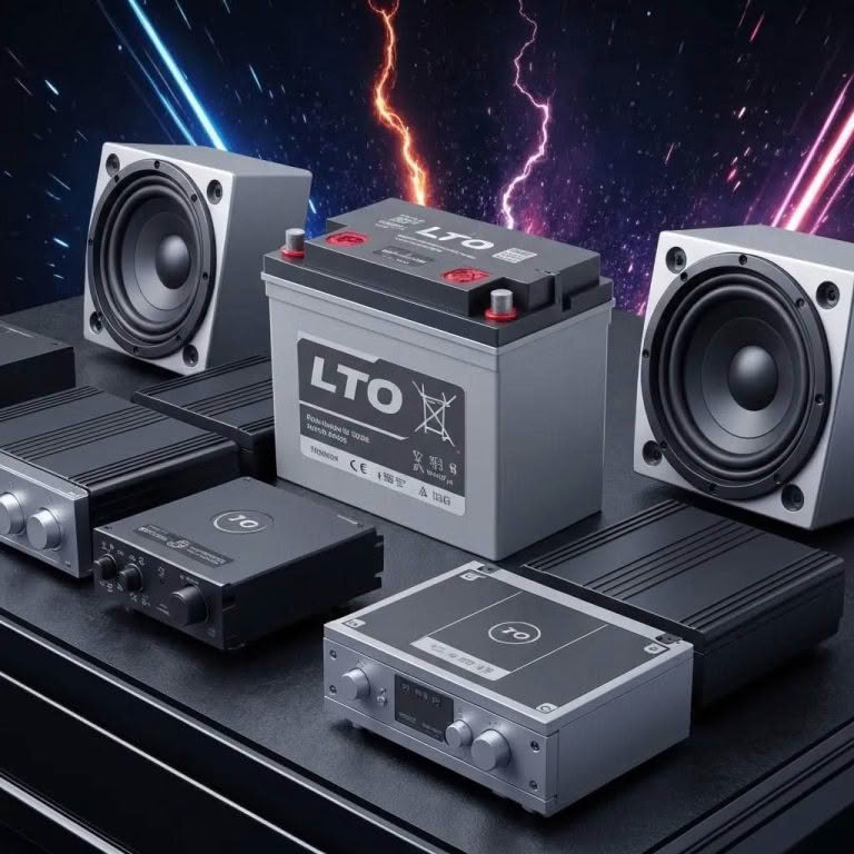 LTO battery with amplifiers and speakers setup