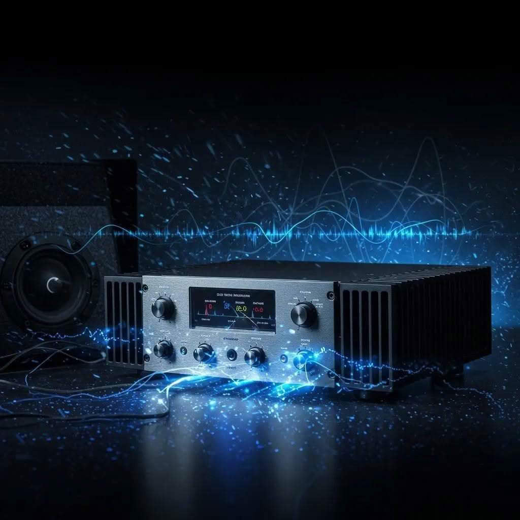 Monoblock amplifier demonstrating sound wave dynamics and bass response in a car audio system