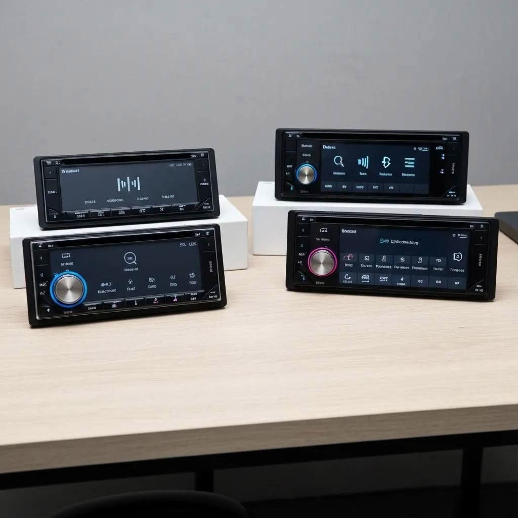 Range of entry-level car head units showcasing common features and panel types
