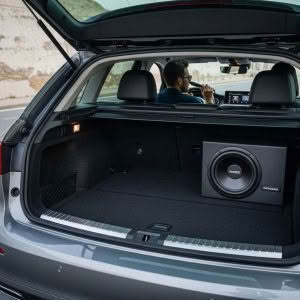 Car trunk with subwoofer and driver inside
