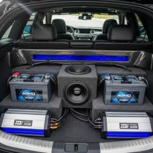 Car trunk with high-end audio system setup