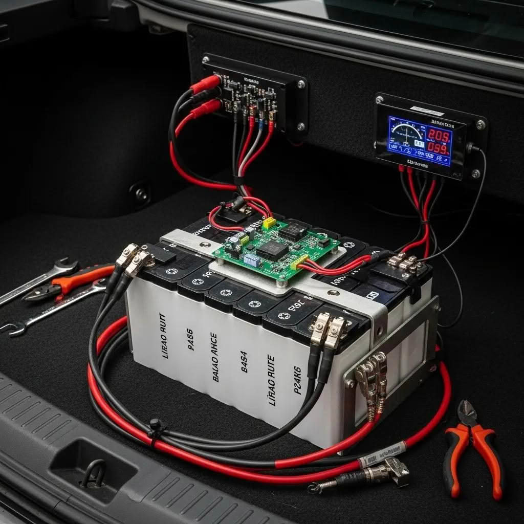 Electric vehicle battery pack with wiring and tools