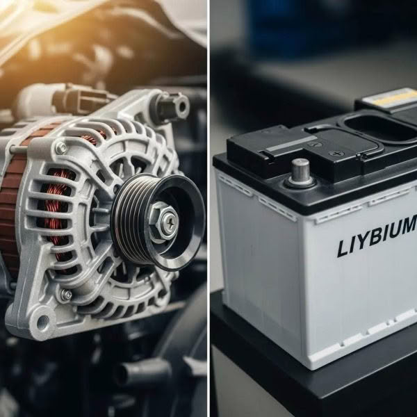 Car alternator and lithium battery side by side
