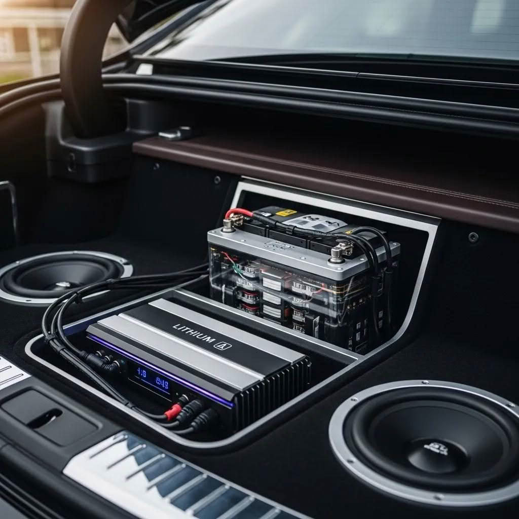 Car audio amplifier and lithium battery setup