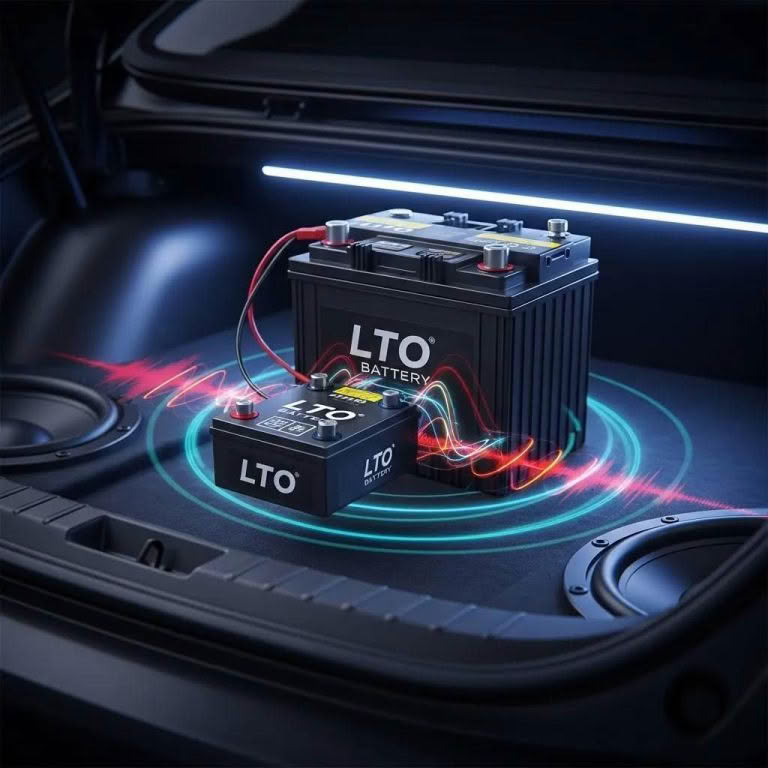 LTO car batteries connected in vehicle trunk