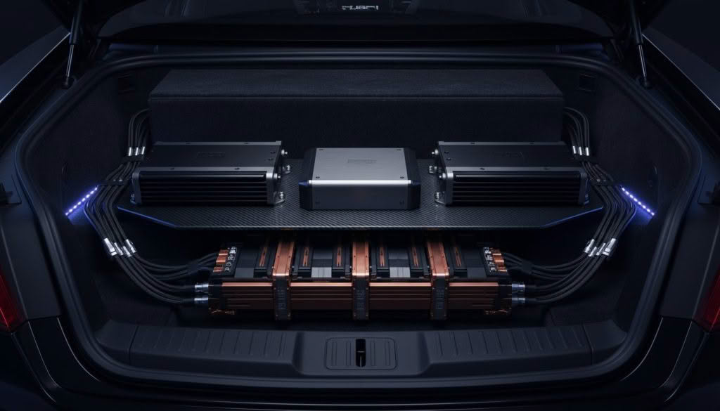 Car trunk with custom audio amplifier system