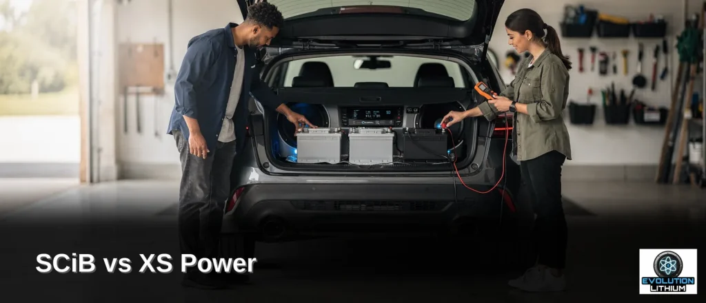 A car audio battery supports amplifiers when the factory starting battery and alternator cannot keep